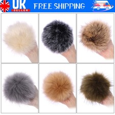 6Pcs 12cm Faux Fox Fur Pom Pom Ball with Press Button for Hat Cap Accessories UK