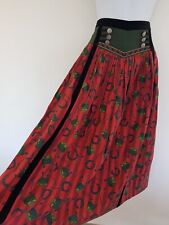 Vintage Skirt Red Midi Pleated Size 16 Retro Lined Christmas Drum Reef Long Gree