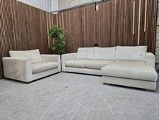 Designer Label Majestica RHF Chaise Sofa & Loveseat In Oyster Chenille RRP:£2898