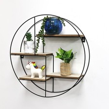Wall Mounted Round Black Metal Multi Shelf Display Storage Space Saving Unit