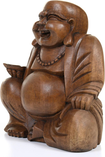 Large laughing wooden buddha - large,