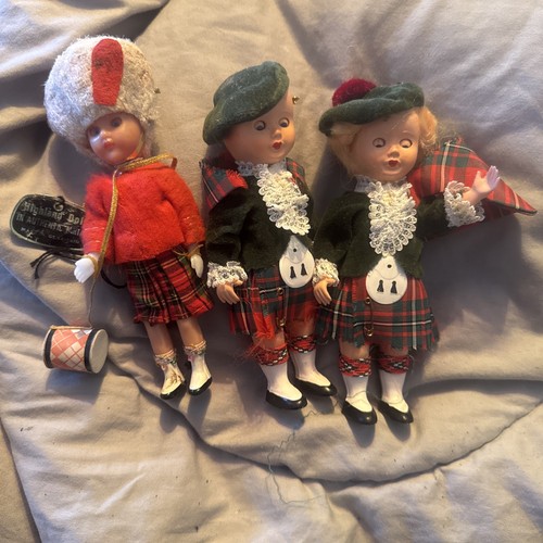 Three vintage scottish dolls - vintage,