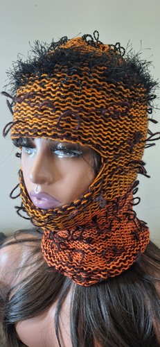Textured knit balaclava - knit, orange