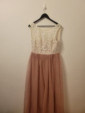 Long Maxi Dress Size 12 White Lace Pink Victorian Period Style 80s Bridesmaid