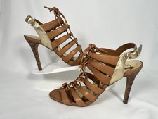 Jessica Simpson High Heeled Shoes UK 5 TK-Jeanah Tan Leather Strappy Stilettos 