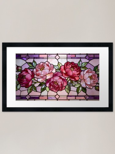 Stained glass peonies framed - stained,
