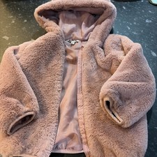 BN Faux Fur Hooded Baby Coat /jacket Soft Pink 12-18 Months