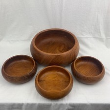 Vintage Hand Carved Wooden Salad Bowl Set Teak Serving Bowls x 4 1970s