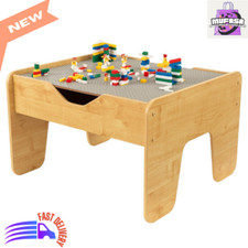 Wooden Activity Table for Kids with Board, 195 Building Bricks, Gray & Natural