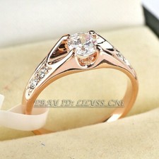 R024 Solitaire Engagement Wedding Ring CZ Rhinestone 18KGP Size K1/2 - U
