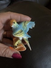 Vintage Kelvins Bone China Miniature Budgie Parakeet On Wood ? Japan No Chips