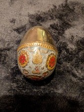 Antique Brass Egg Hand Painted Twist Screw to Open Egg Cup