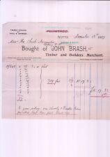 JOHN BRASH, Notts. Timber & Builders Merchants 1907 Red Goods Invoice Ref 48033