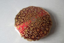 Vintage Stratton Powder Compact Floral Design - Red/Gold - Bevelled Mirror