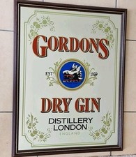 Vintage Gordons Dry Gin Large Mirror Framed Pub Mirror Man  Cave 44cm X 60cm 