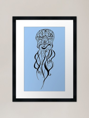 Pastel blue jellyfish mandala - blue,