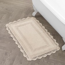 Laura Ashley Crochet Cotton 24x40 Bath Rug, Linen
