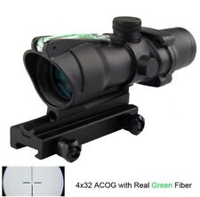 4X32 ACOG Fiber Green Illuminated Etched Reticle Rifle Scope w/20mm Rail Mount