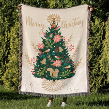 Large Merry Christmas Tree Blanket - Holiday Festive Throw Tapestry Home Decor