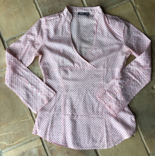 Mexx neck blouse pink white - v-neck,