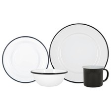 16pc White Enamel Dinnerware