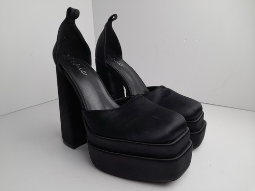Chic black satin chunky heel