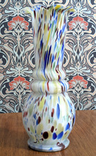 36cm Large 20th Century Art Rippled Glass Vintage Vase Murano End of Day Spatter