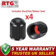4x Tyre Valve Dust Caps With Internal Air/Dust/Water Seals Black Plastic RTG
