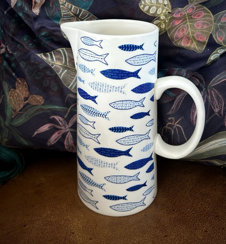 Blue white fish print - blue, &