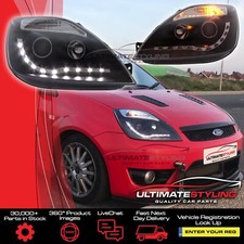 Ford Fiesta Mk6 Headlights 2002-2008 LED DRL Projector Black Inner ST Zetec S