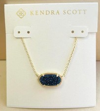 Kendra Scott Elisa Pendant Necklace Blue Iridescent Drusy Pendant Gold plated