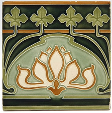 Art Nouveau Fireplace German Floral Majolica Tile by Villeroy & Boch, Mettlach