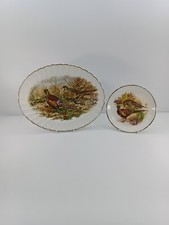 Liverpool Road Pottery Stoke On Trent Oval Plate PHEASANTS Lot Of 2