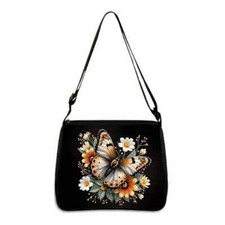 Beautiful black bag with butterfly print adjustable strap