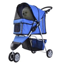 PawHut Pet Stroller Pushchair Carrier for Cat Puppy with 3 Wheels Blue