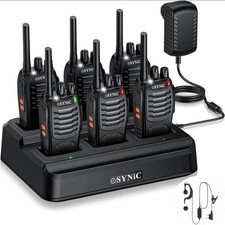 eSynic 6x Two-Way Radios PMR446 – NEW – Charging Dock – One Earpiece Missing