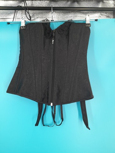 Black zip front corset - black,