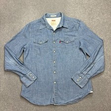 Levis Denim Shirt Adult Medium Blue Sawtooth Snap Cowboy Western 90s Red Tab Men
