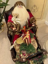 Christmas free standing decoration Santa in sleigh with teddy bear and gifts