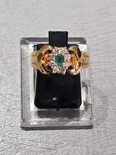 18ct Yellow Gold Emerald And White Topaz Ring Size L 1/2