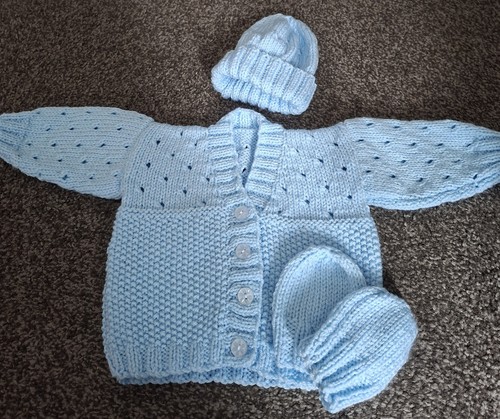 Hand knitted cardigan and hat - hand,