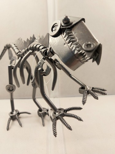 Trex dinosaur metal sculpture - metal,