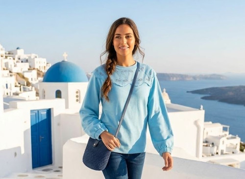 Joules pastel blue - blue, embroidered
