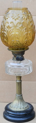 Large old brass based oil - old, lamp