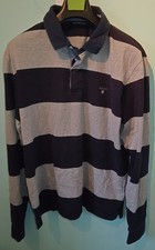 GANT 2XL Navy Grey Rugby Shirt Long Sleeve Heavy Cotton Top VGC Casual