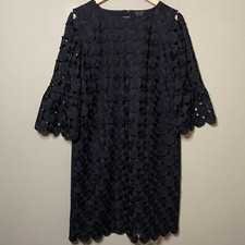 Ann Taylor Circle Crochet Lace Dress Size 6 Black 3/4 Bell Sleeve Lined Party
