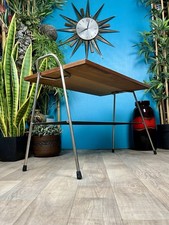 Vintage Teak Coffee Table ATOMIC Metal Legs Magazine Rack Shelf Mid Century Side