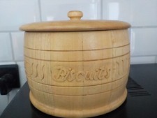 LARGE VINTAGE BRAMHALL STYLE CARVED WOODEN  BISCUIT BARREL WHEAT EARS (G)