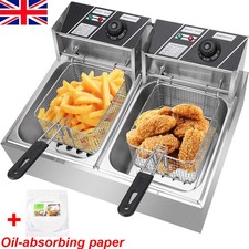 20L 5000W Commercial Electric Deep Fryer Fat Chip Twin Dual Tank Stainless Steel