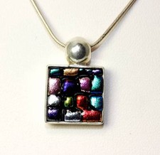 Sterling Silver Rainbow Color Dichroic Glass Pendant Necklace 16" - 1020